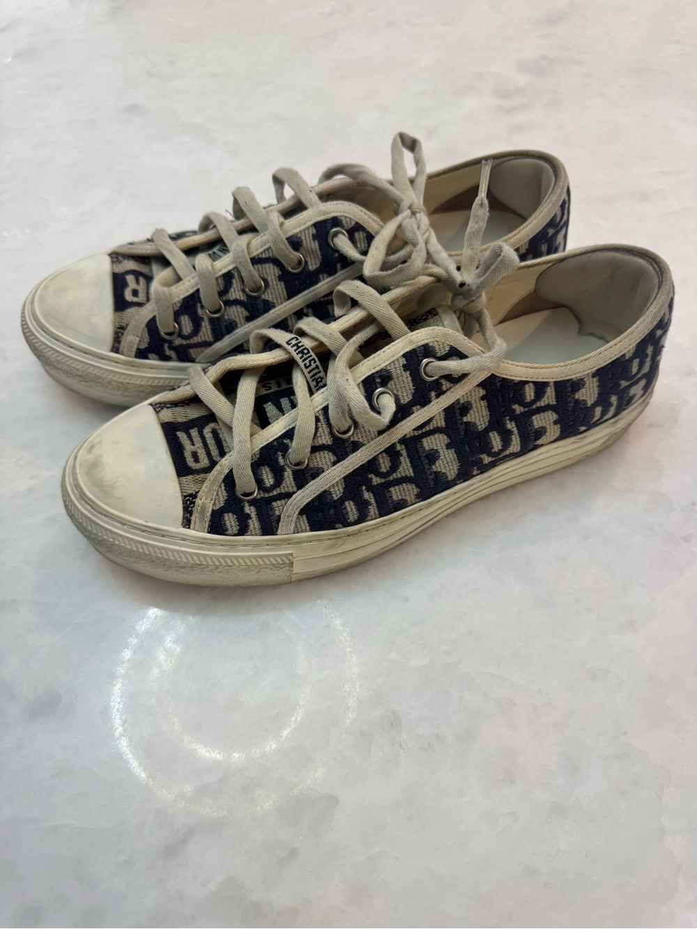 Dior Navy and Beige Logo Canvas Sneaker